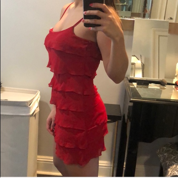 Red Ruffle Mini Dress - Picture 4 of 4